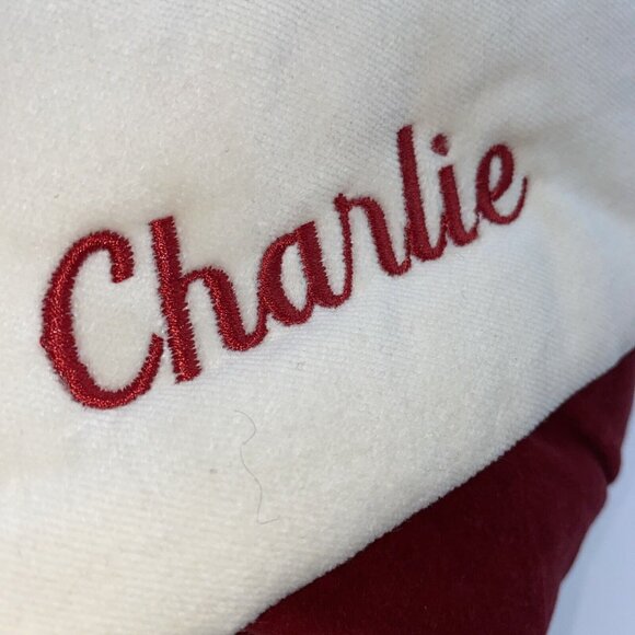 Pottery Barn Charlie Velvet Christmas Holiday Stocking Red Monogrammed 14 Inch - Picture 9 of 11
